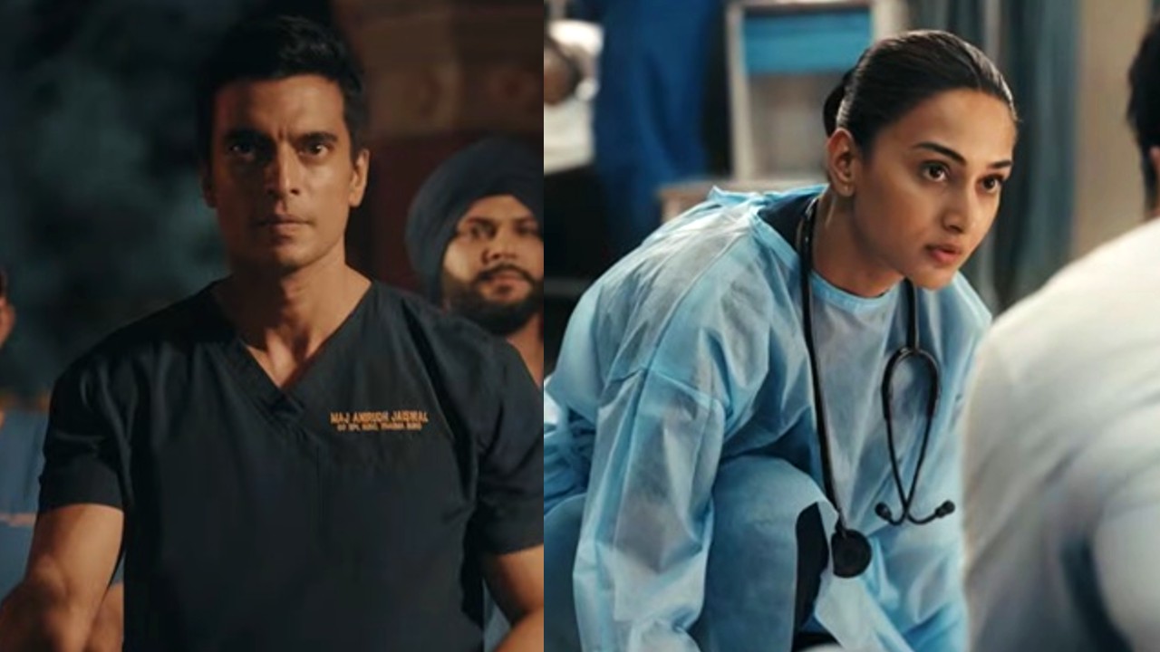 Gashmeer Mahajani as Major Anirudh Jaiswal and Erica Fernandes as Major Naina Sanyal in 108 Base Hospital URI promo on Colors TV