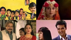 Split graphic showcasing classic 90s Indian TV shows